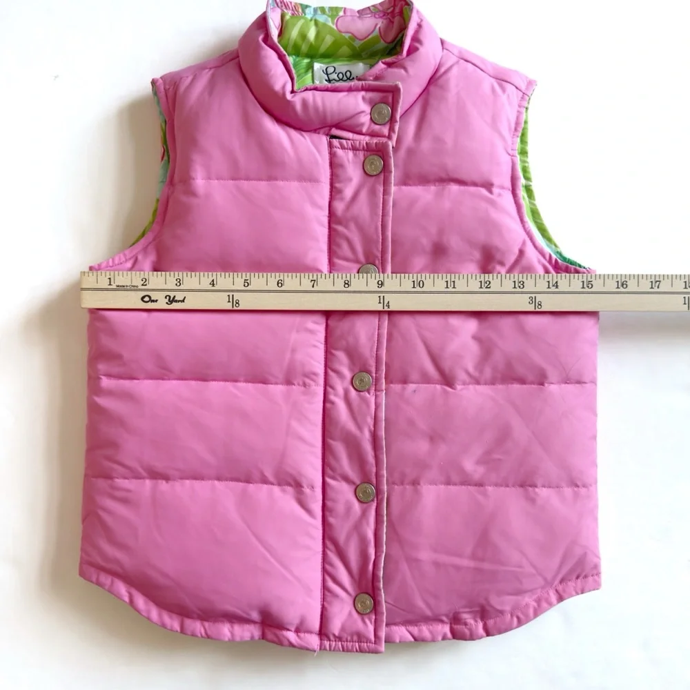 Lilly Pulitzer Floral Reversible Down Puffer Vest Girls 6X Pink Tropical Preppy